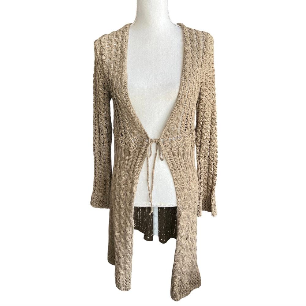 Cabi tan crochet duster cardigan sweater boho cottagecore Y2K western medium